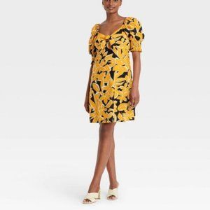 Who What Wear LINEN Puff Elbow Sleeve Dress M NWT